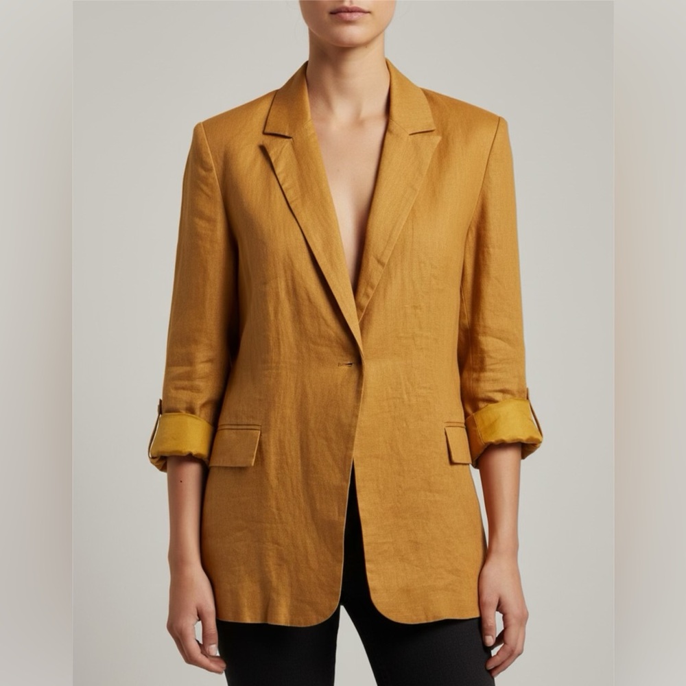 Lanhtropy Milano 100% Linen Blazer Caramel Mustard Oversized Relaxed L